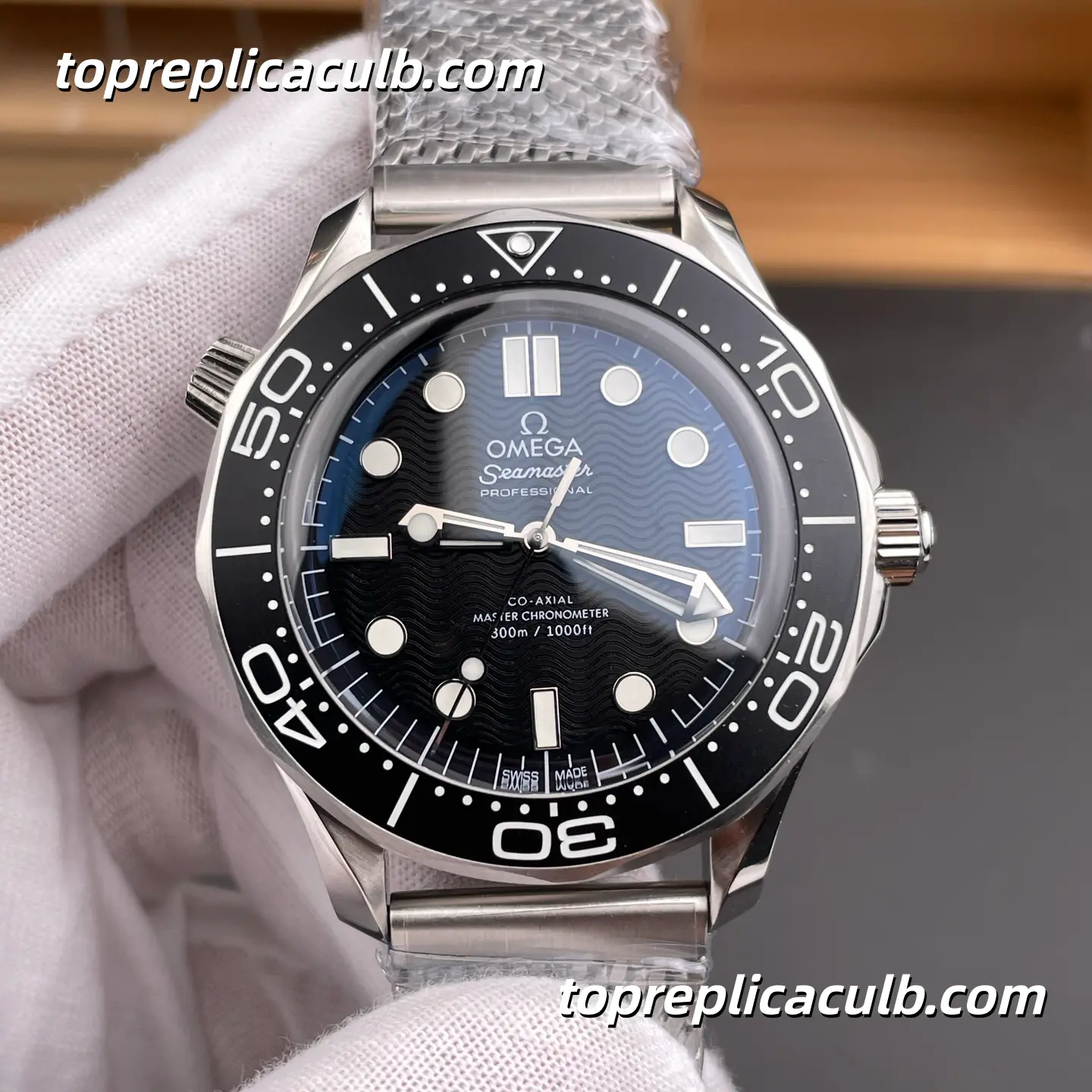 OR Factory Omega Seamaster Diver 300M Ref.210.30.42.20.01.010 42MM Black Wave Dial Mesh Bracelet 8806 Movement Super Clone Watch - Image 3