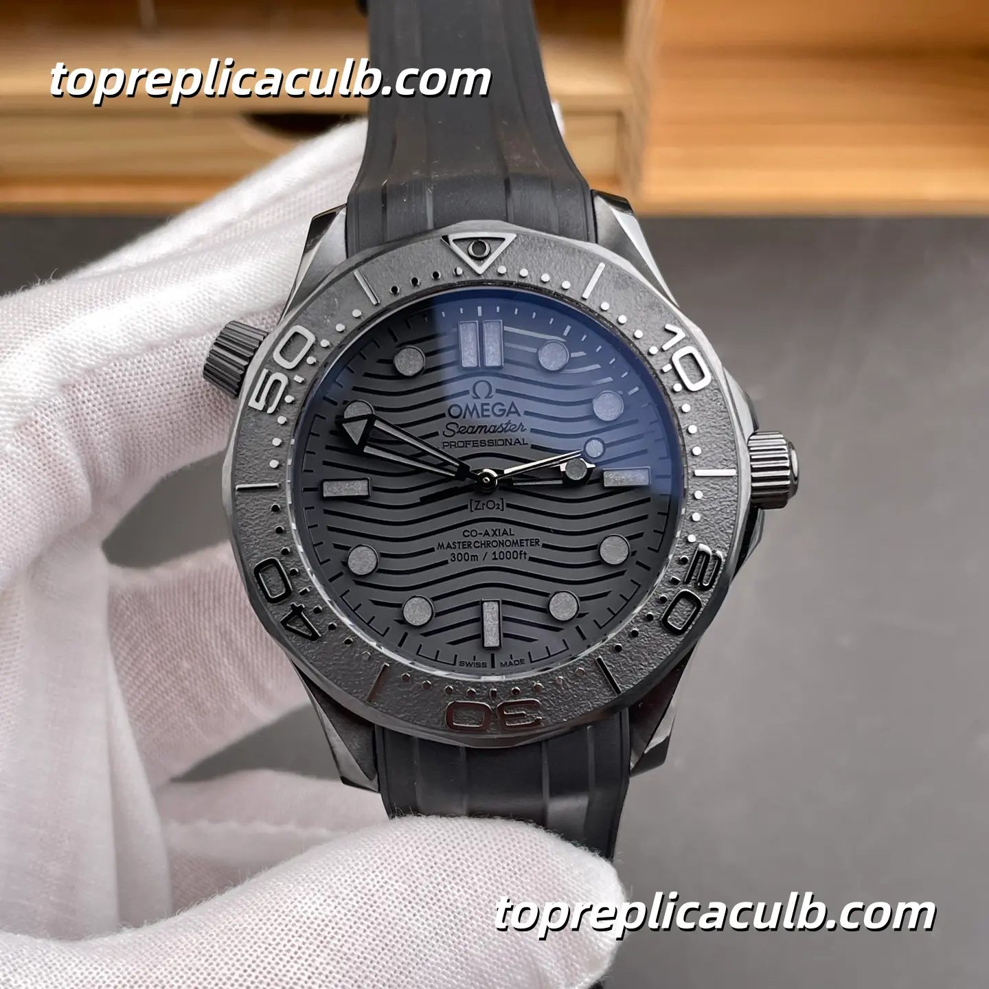 OR Factory Omega Seamaster Diver 300M Ref.210.92.44.20.01.003 43.5MM Black Ceramic Wave Dial Black Rubber Strap 8806 Movement Super Clone Watch