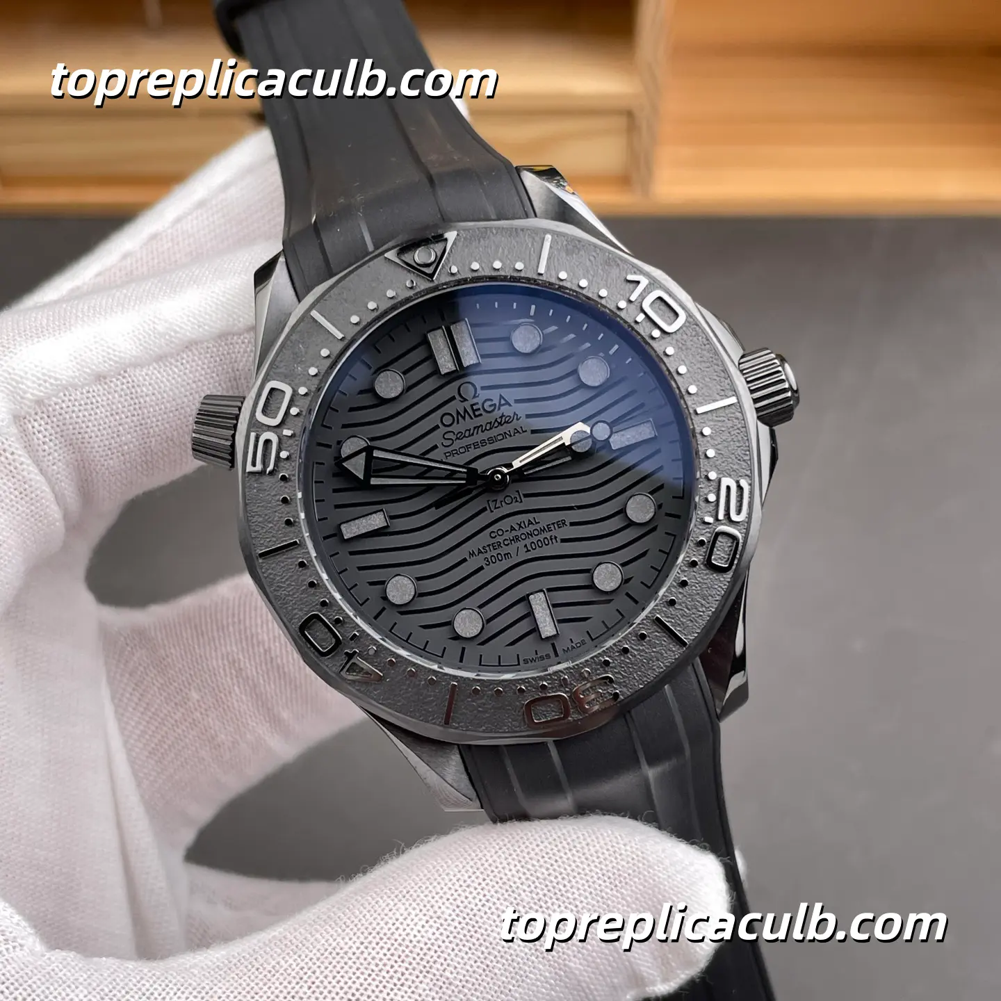 OR Factory Omega Seamaster Diver 300M Ref.210.92.44.20.01.003 43.5MM Black Ceramic Wave Dial Black Rubber Strap 8806 Movement Super Clone Watch - Image 4