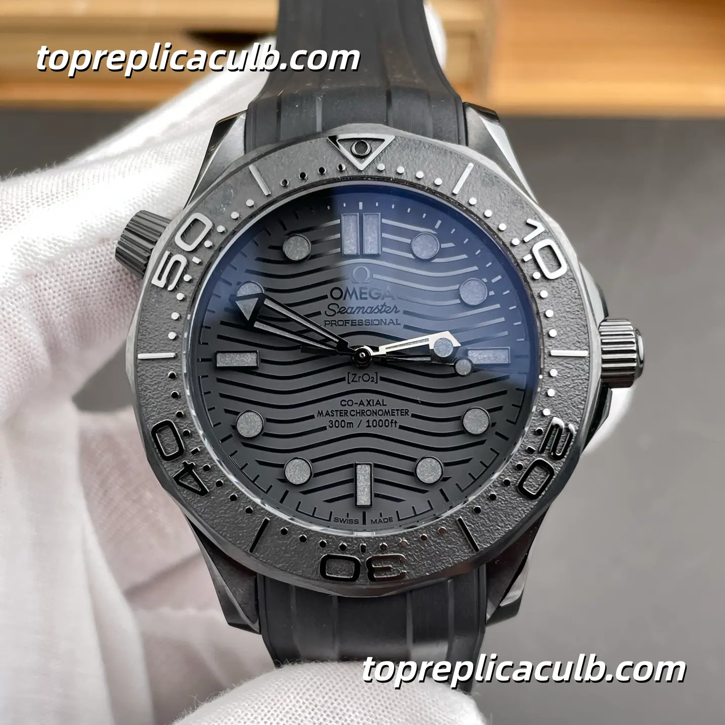 OR Factory Omega Seamaster Diver 300M Ref.210.92.44.20.01.003 43.5MM Black Ceramic Wave Dial Black Rubber Strap 8806 Movement Super Clone Watch - Image 3