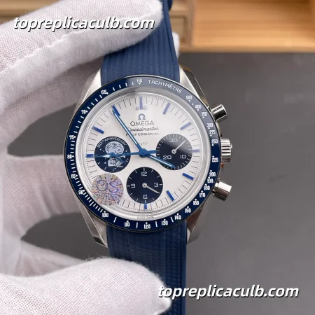 OS Factory Omega Speedmaster “Silver Snoopy Award 50th Anniversary” Ref.310.32.42.50.02.001 42MM White Dial Blue Bezel Blue Rubber Strap Super Clone Watch