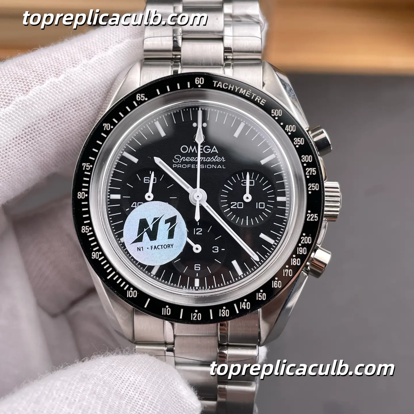Omega Speedmaster Moonwatch “Black Sapphire” Ref.310.30.42.50.01.002 42MM Black Dial Black Bezel Stainless Steel Bracelet Super Clone Watch With 1:1 Replica 3861 Movement - Image 3