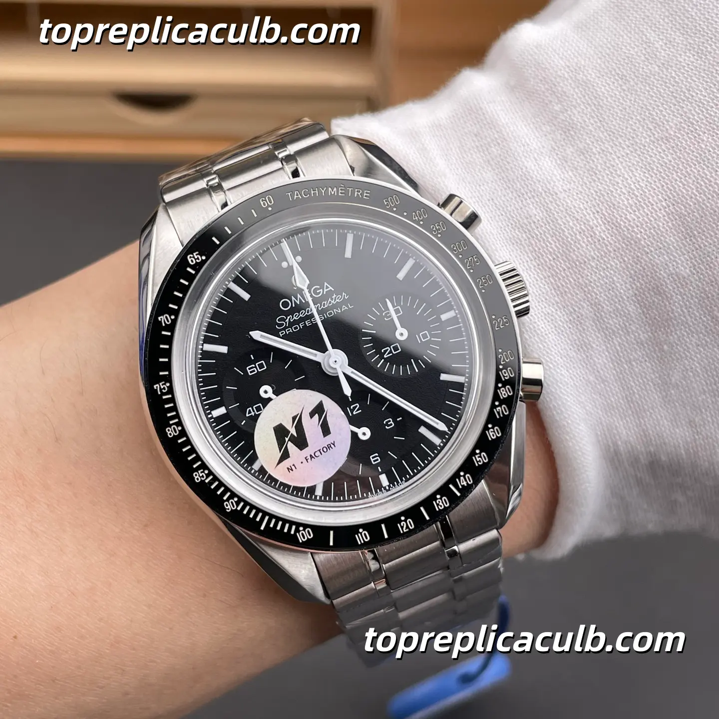 Omega Speedmaster Moonwatch “Black Sapphire” Ref.310.30.42.50.01.002 42MM Black Dial Black Bezel Stainless Steel Bracelet Super Clone Watch With 1:1 Replica 3861 Movement - Image 2