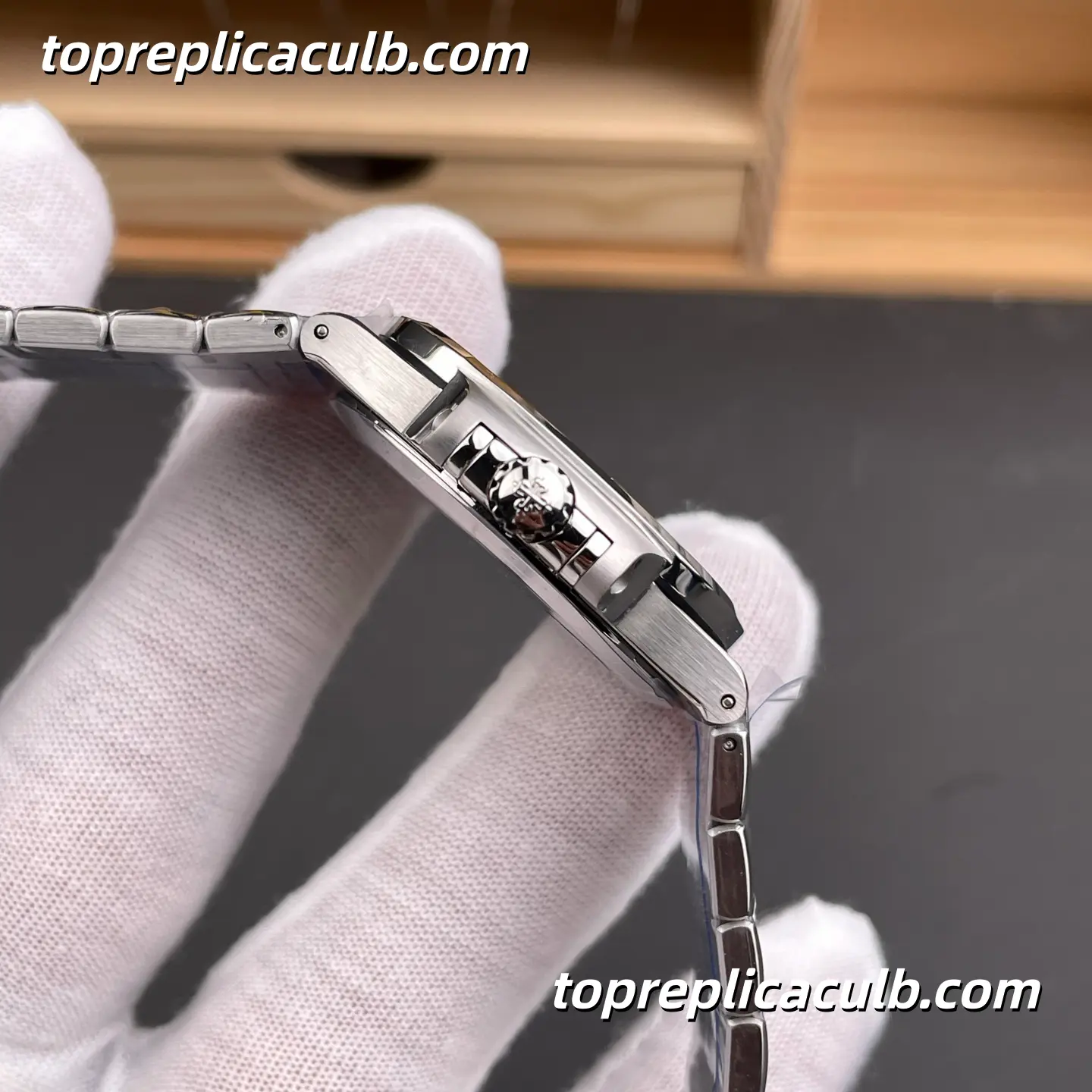 PPF Factory Patek Philippe Nautilus Ladies 7118/1200A-001 Diamond Bezel Super Clone Watch 35.2mm Blue Wave Dial Stainless Steel Bracelet Automatic Movement - Image 6