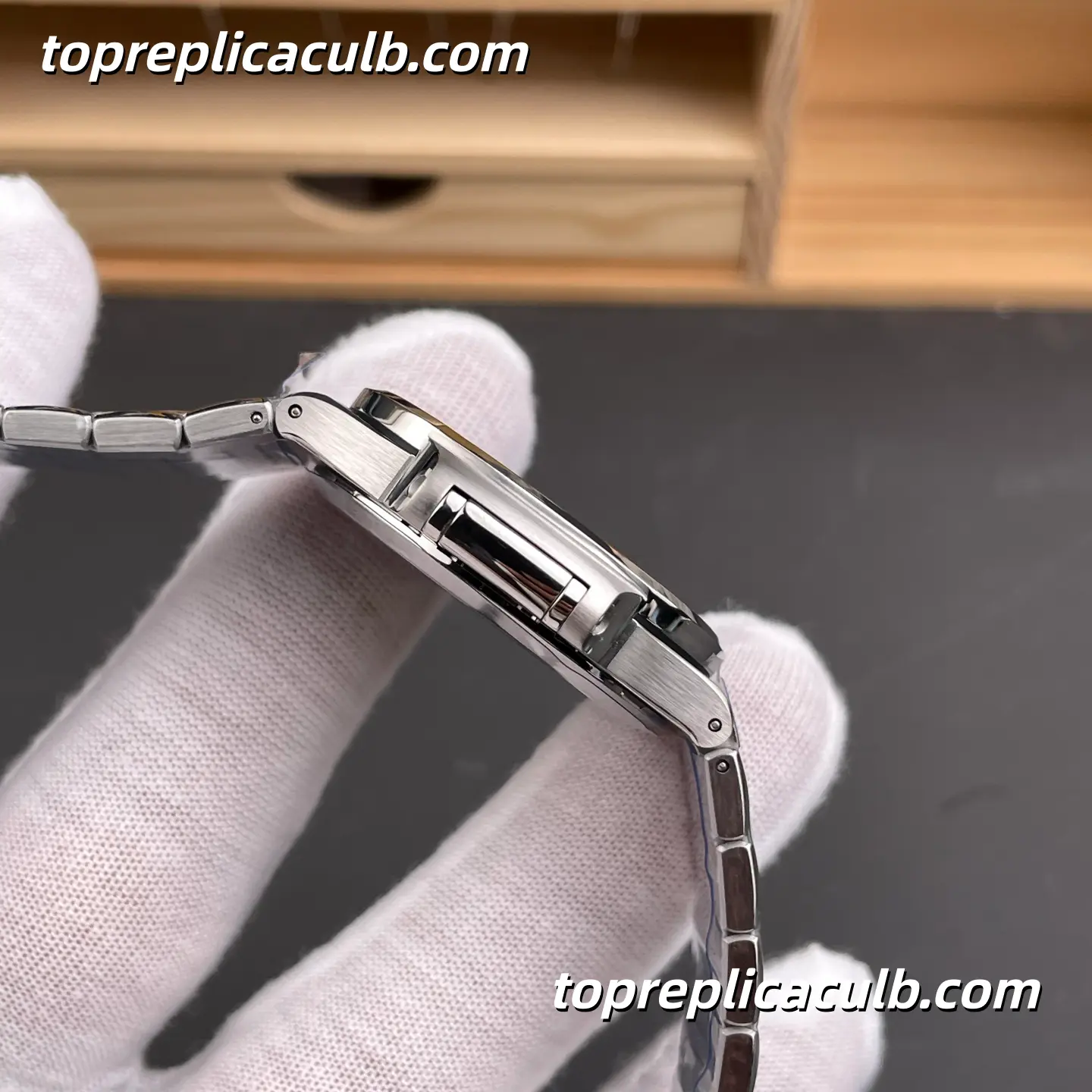 PPF Factory Patek Philippe Nautilus Ladies 7118/1200A-001 Diamond Bezel Super Clone Watch 35.2mm Blue Wave Dial Stainless Steel Bracelet Automatic Movement - Image 7