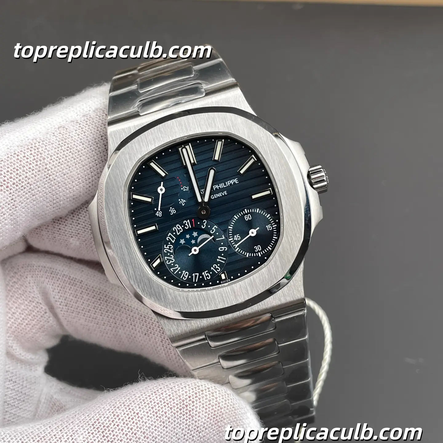 PPF Factory Patek Philippe Nautilus Series 5712/1A-001 Moonphase Super Clone Watch 40mm Blue Gradient Dial Stainless Steel Case & Bracelet Automatic Movement - Image 4