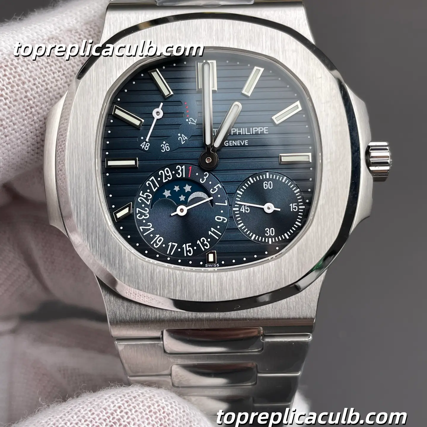 PPF Factory Patek Philippe Nautilus Series 5712/1A-001 Moonphase Super Clone Watch 40mm Blue Gradient Dial Stainless Steel Case & Bracelet Automatic Movement - Image 3