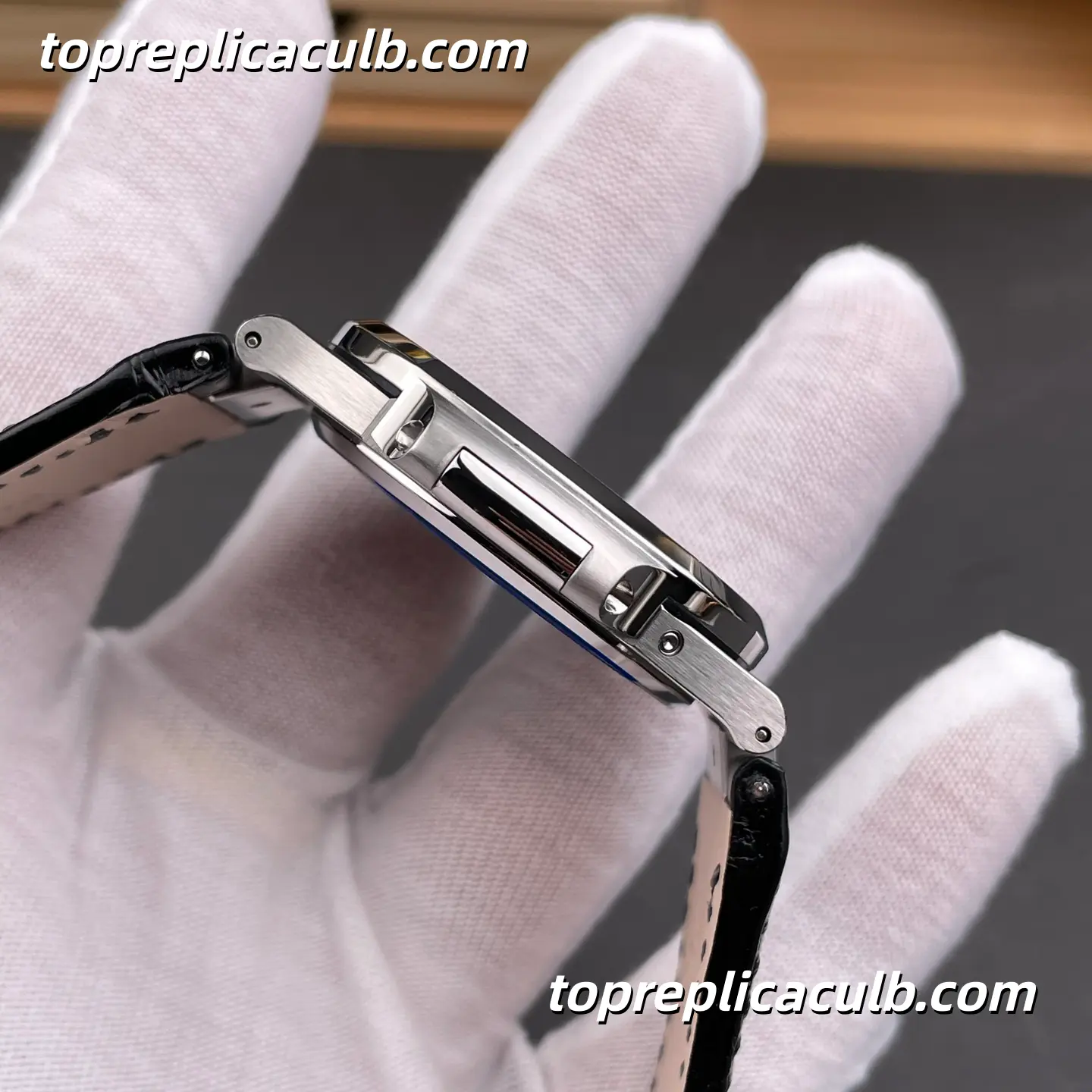PPF Factory Patek Philippe Nautilus Series 5712G-001 Super Clone Watch 40mm Gray Dial Stainless Steel Case Black Leather Strap Automatic Moonphase Movement - Image 7