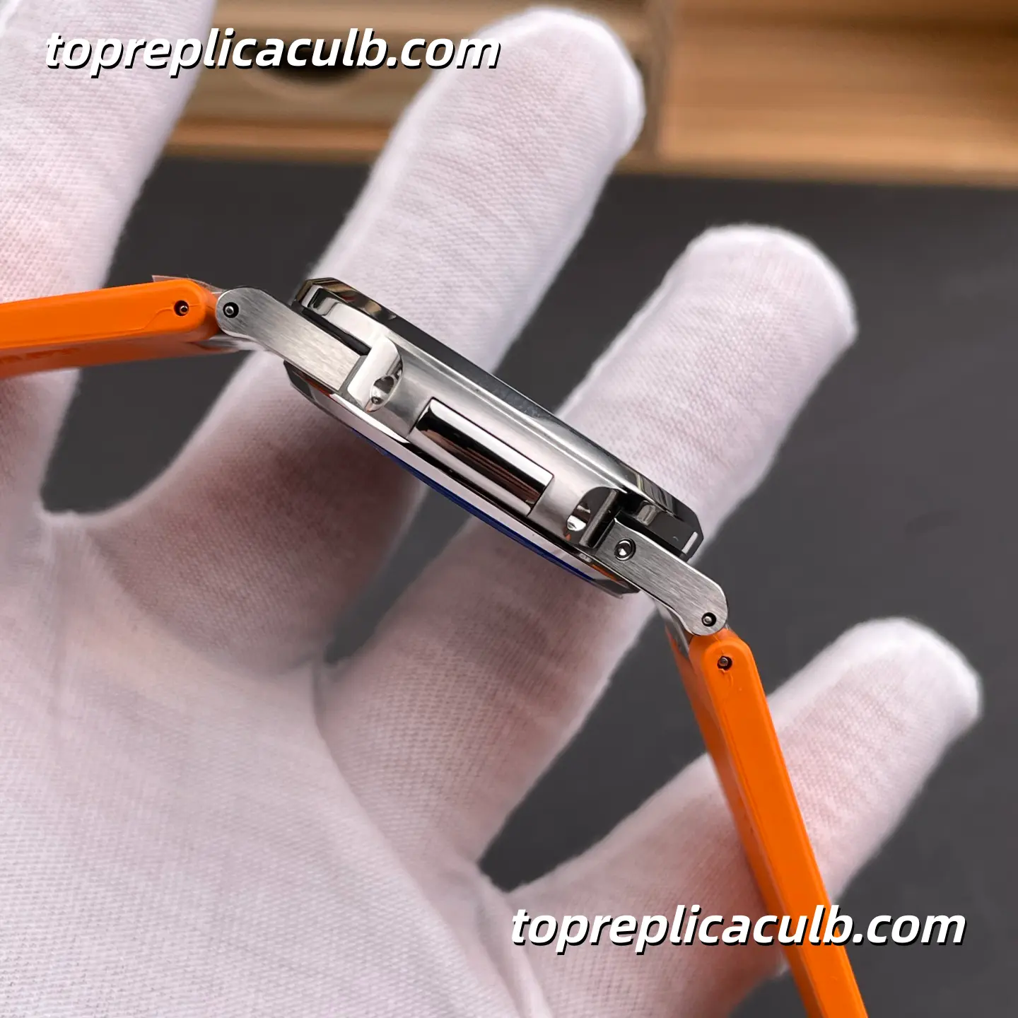 PPF Factory Patek Philippe Nautilus Series 5712G-001 Super Clone Watch 40mm Black Dial Stainless Steel Case Orange Rubber Strap Automatic Moonphase Movement - Image 7