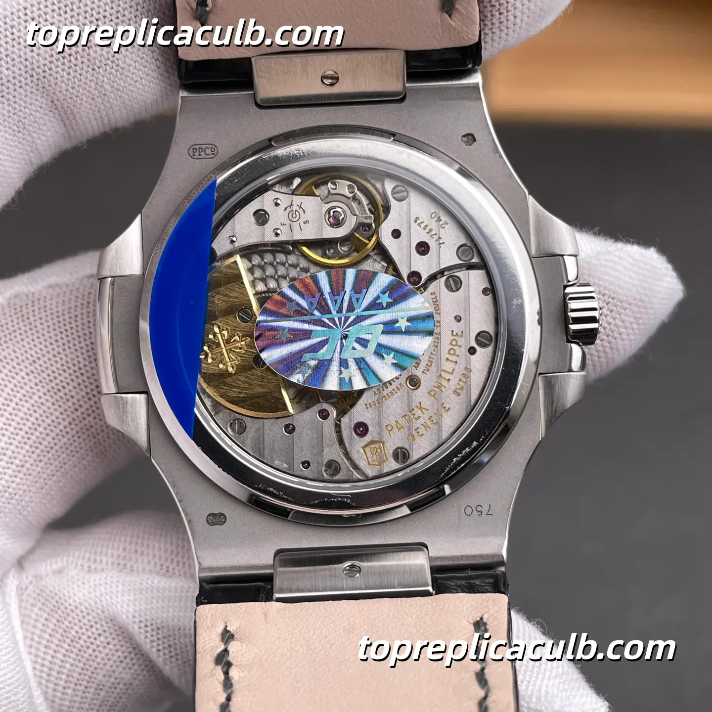 PPF Factory Patek Philippe Nautilus Series 5712G-001 Super Clone Watch 40mm Gray Dial Stainless Steel Case Black Leather Strap Automatic Moonphase Movement - Image 5