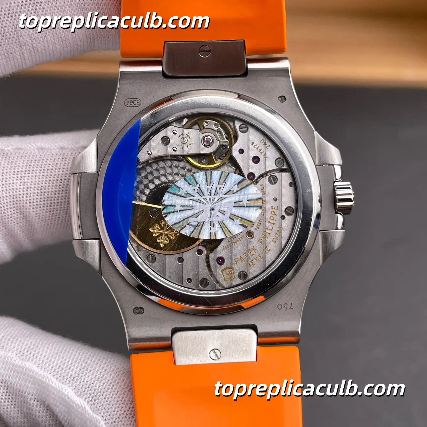 PPF Factory Patek Philippe Nautilus Series 5712G-001 Super Clone Watch 40mm Black Dial Stainless Steel Case Orange Rubber Strap Automatic Moonphase Movement - Image 5