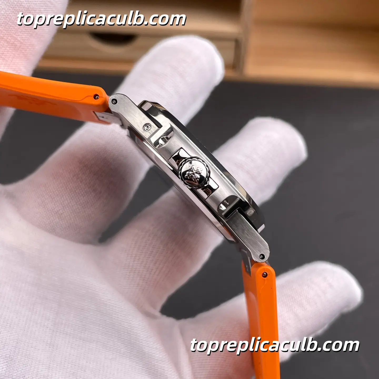 PPF Factory Patek Philippe Nautilus Series 5712G-001 Super Clone Watch 40mm Black Dial Stainless Steel Case Orange Rubber Strap Automatic Moonphase Movement - Image 6