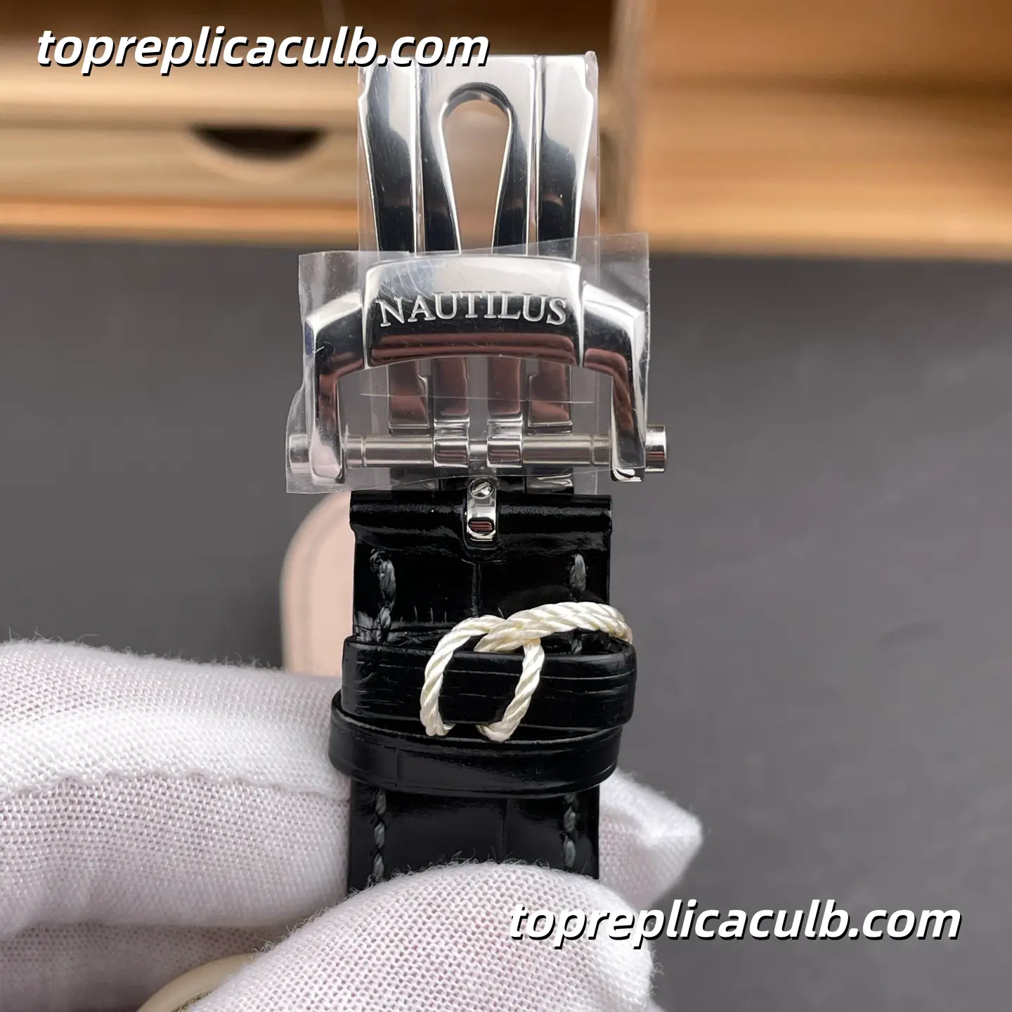 PPF Factory Patek Philippe Nautilus Series 5712G-001 Super Clone Watch 40mm Gray Dial Stainless Steel Case Black Leather Strap Automatic Moonphase Movement - Image 8