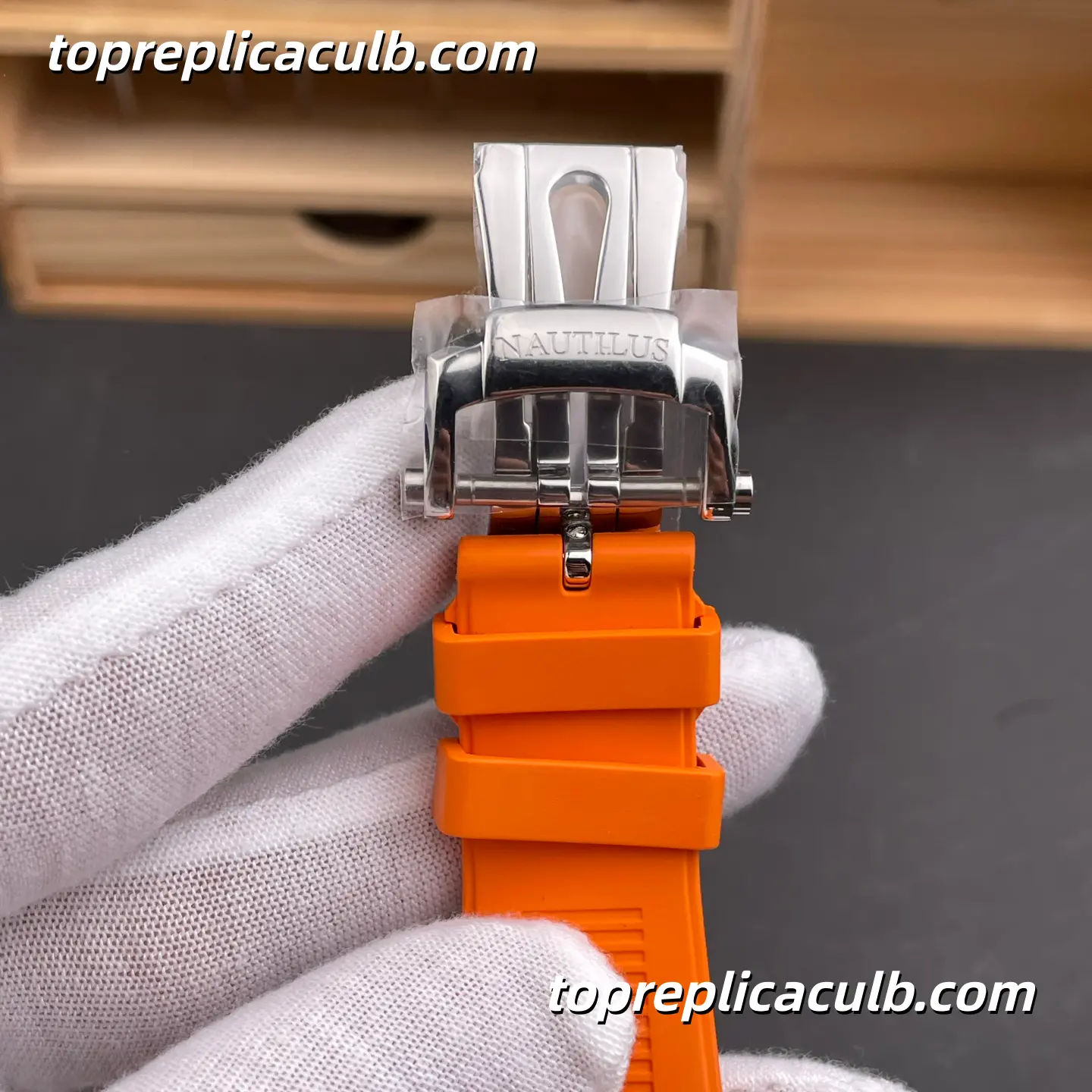 PPF Factory Patek Philippe Nautilus Series 5712G-001 Super Clone Watch 40mm Black Dial Stainless Steel Case Orange Rubber Strap Automatic Moonphase Movement - Image 8