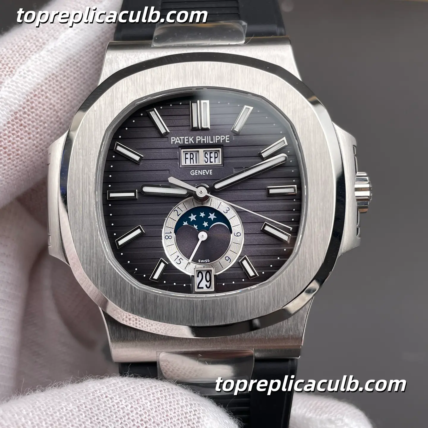 PPF Factory Patek Philippe Nautilus Series 5726A-001 Super Clone Watch 40.5mm Black Gradient Dial Stainless Steel Case Black Rubber Strap Annual Calendar Moonphase Automatic Movement - Image 3