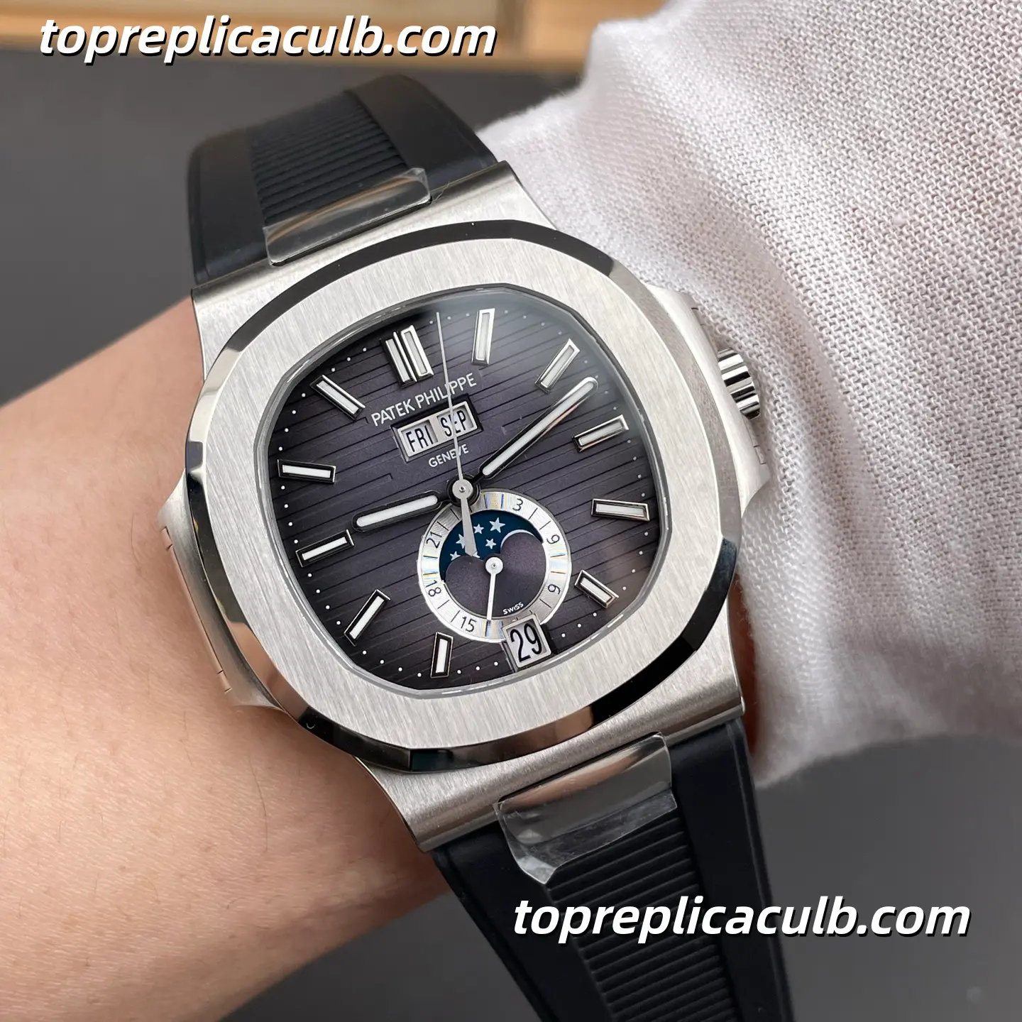 PPF Factory Patek Philippe Nautilus Series 5726A-001 Super Clone Watch 40.5mm Black Gradient Dial Stainless Steel Case Black Rubber Strap Annual Calendar Moonphase Automatic Movement - Image 2