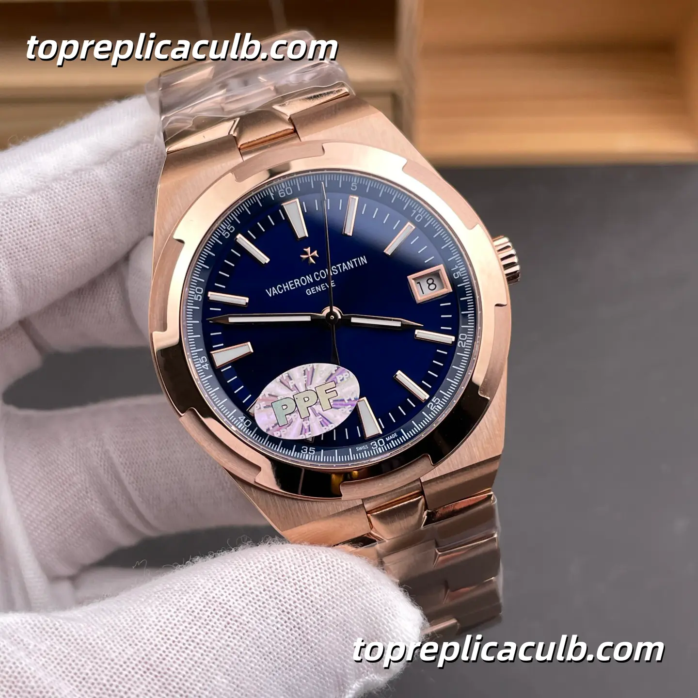PPF Factory Vacheron Constantin Overseas 4500V/110R-B705 Super Clone Watch 41mm Rose Gold Blue Dial Integrated Bracelet 5100 Movement - Image 4