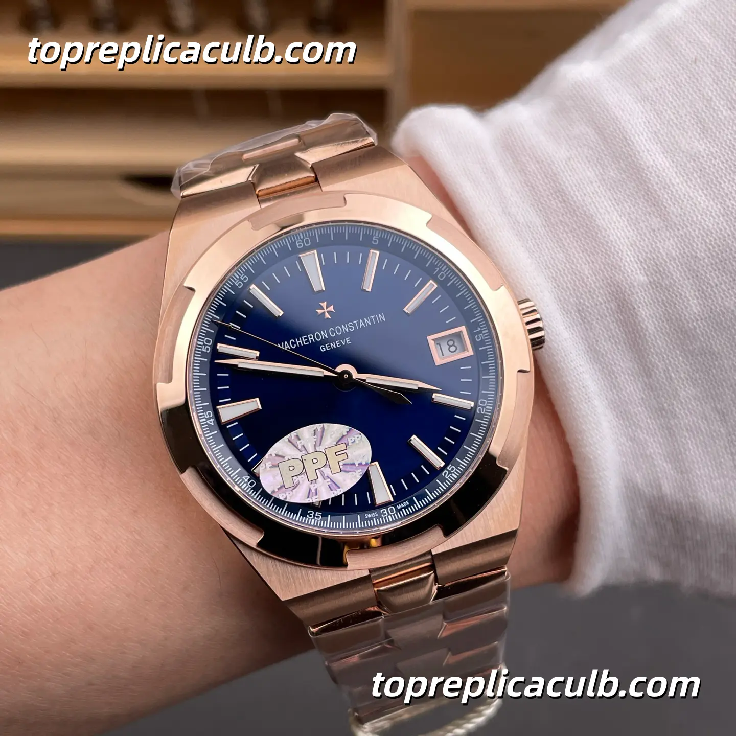 PPF Factory Vacheron Constantin Overseas 4500V/110R-B705 Super Clone Watch 41mm Rose Gold Blue Dial Integrated Bracelet 5100 Movement - Image 2