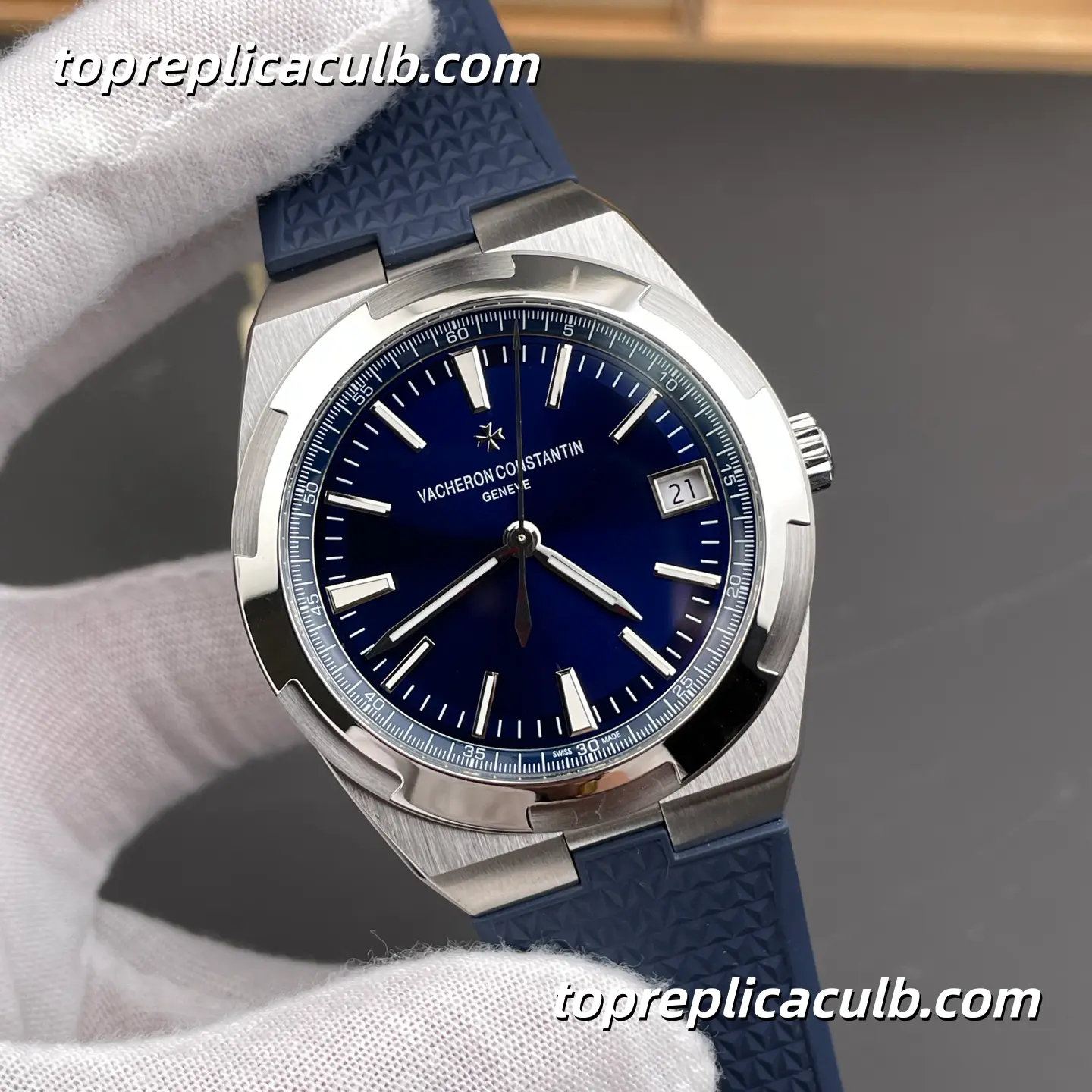 PPF Factory Vacheron Constantin Overseas 4500V/210A-B128 Super Clone Watch 41mm Stainless Steel Blue Dial Blue Rubber Strap 5100 Movement - Image 4