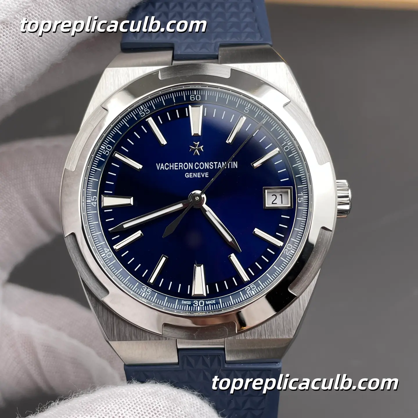 PPF Factory Vacheron Constantin Overseas 4500V/210A-B128 Super Clone Watch 41mm Stainless Steel Blue Dial Blue Rubber Strap 5100 Movement - Image 3