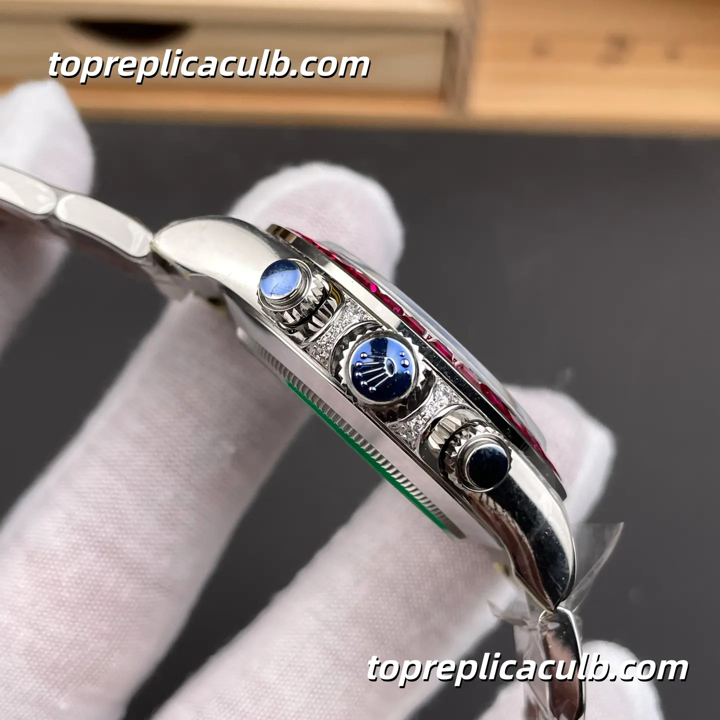 PPM Factory Rolex Daytona Custom Ruby Baguette Edition 40MM Black Dial Pink Ruby-Style Bezel Oyster Bracelet Super Clone Watch with 4130 Movement - Image 5