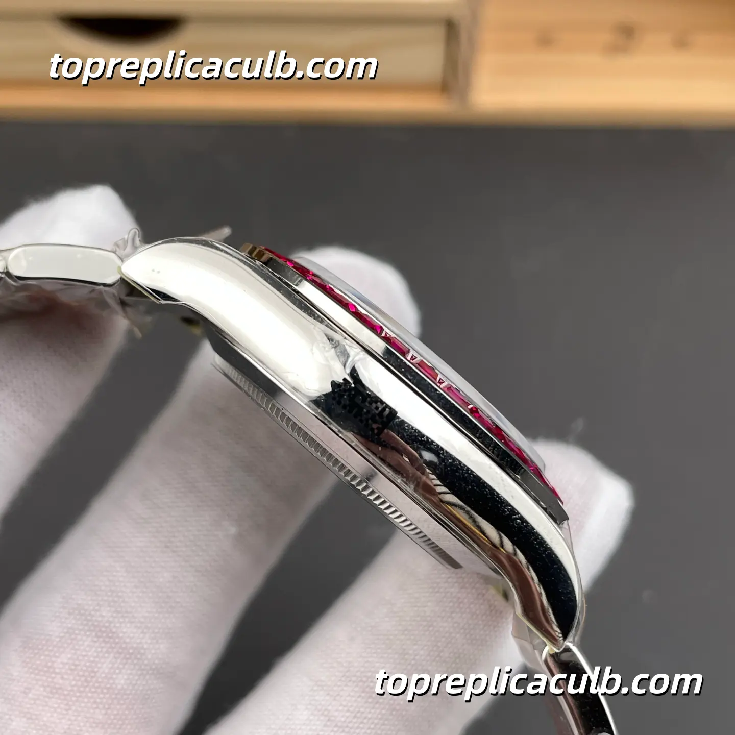 PPM Factory Rolex Daytona Custom Ruby Baguette Edition 40MM Black Dial Pink Ruby-Style Bezel Oyster Bracelet Super Clone Watch with 4130 Movement - Image 6