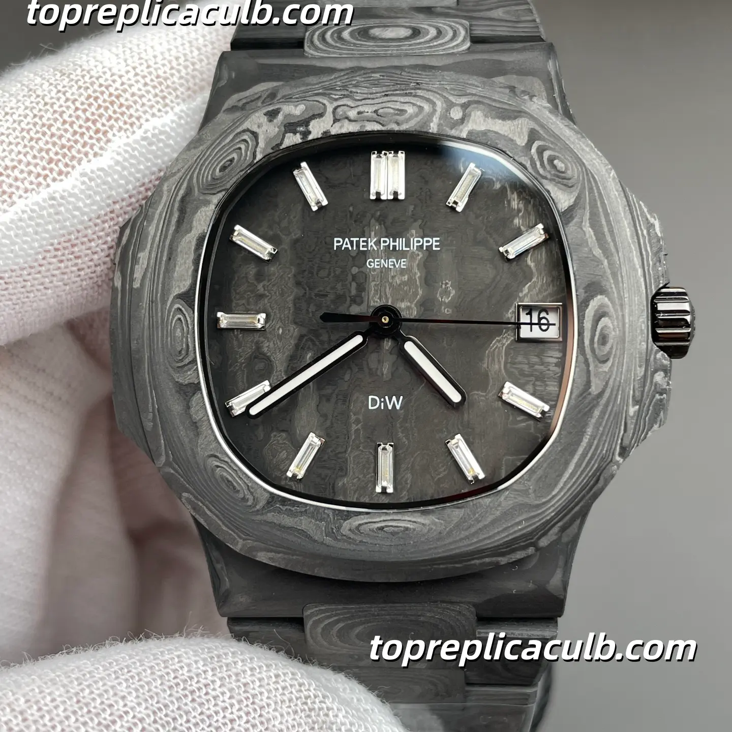 Patek Philippe Nautilus 5711 DIW Full Carbon Fiber Custom Super Clone Watch 40mm Black Textured Dial Full Carbon Fiber Case & Bracelet Citizen 9015 Automatic Movement - Image 3