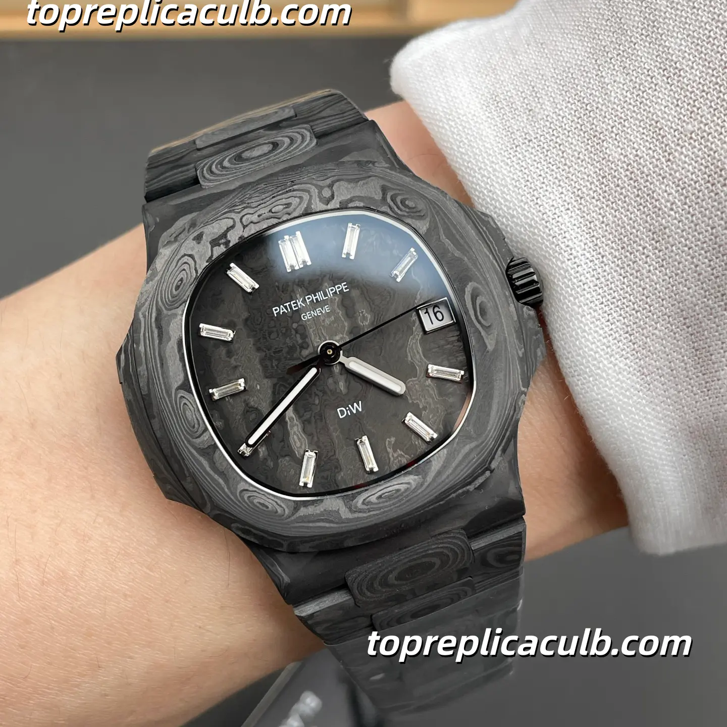 Patek Philippe Nautilus 5711 DIW Full Carbon Fiber Custom Super Clone Watch 40mm Black Textured Dial Full Carbon Fiber Case & Bracelet Citizen 9015 Automatic Movement - Image 2