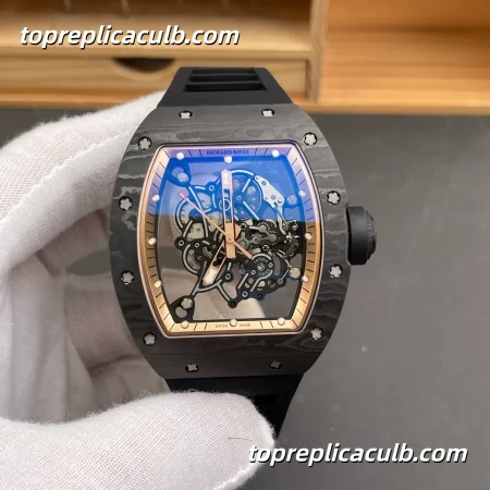 RF Factory Richard Mille RM055 Bubba Watson Carbon Fiber Forged Case Black & Rose Gold Bezel Skeleton Dial 49.9x42.7mm With Vaucher Integrated Automatic Movement Super Clone Watch