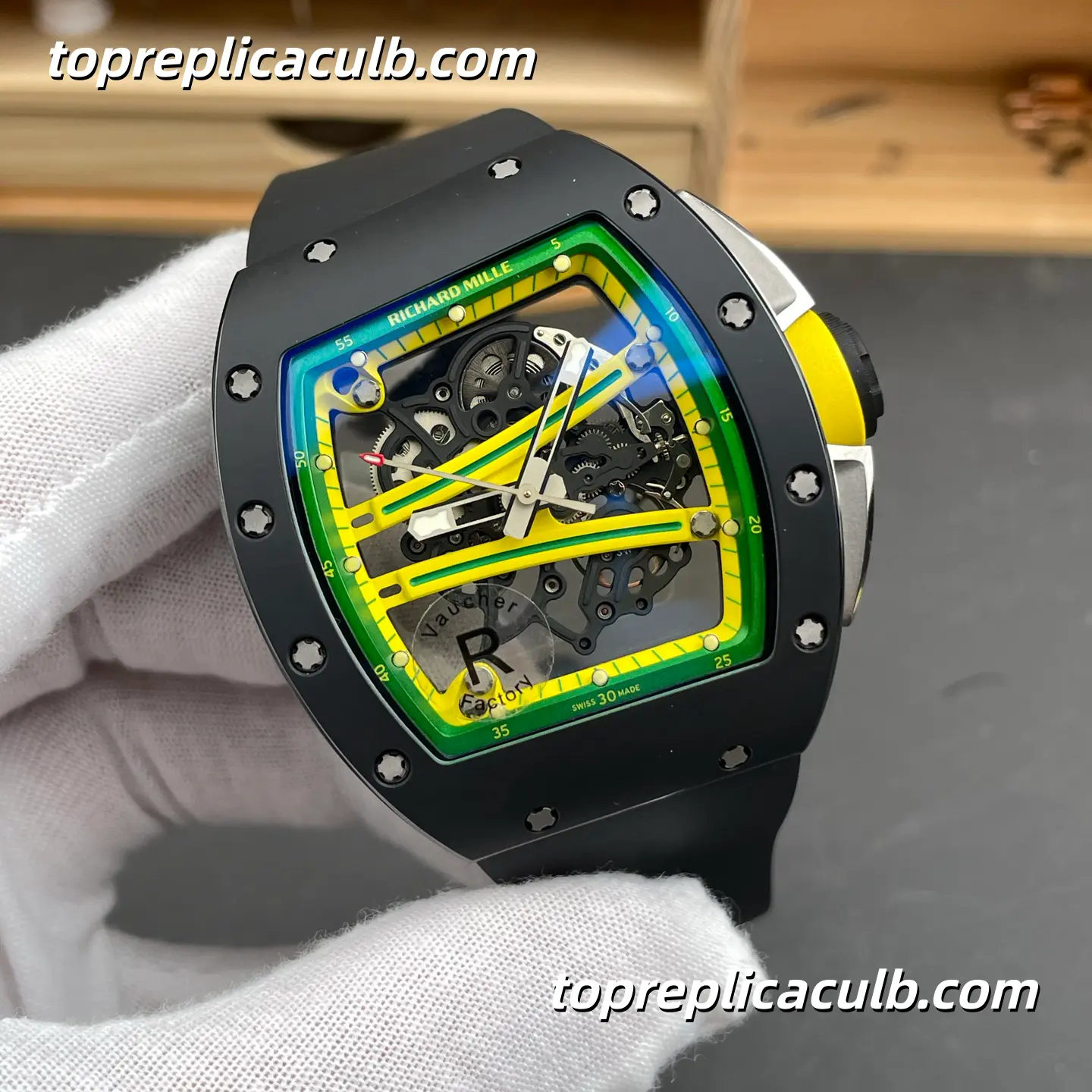 RF Factory Richard Mille RM61-01 Black Ceramic Green Racing Dial 51x42MM Vaucher Integrated Skeleton Movement Super Clone Watch - Image 4