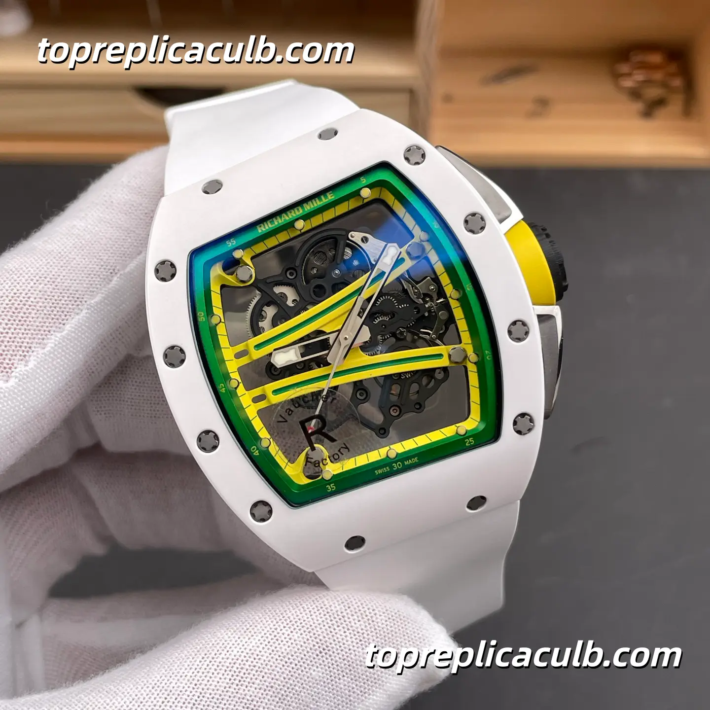 RF Factory Richard Mille RM61-01 White Ceramic Green Racing Dial 51x42MM Vaucher Integrated Skeleton Movement Super Clone Watch - Image 4