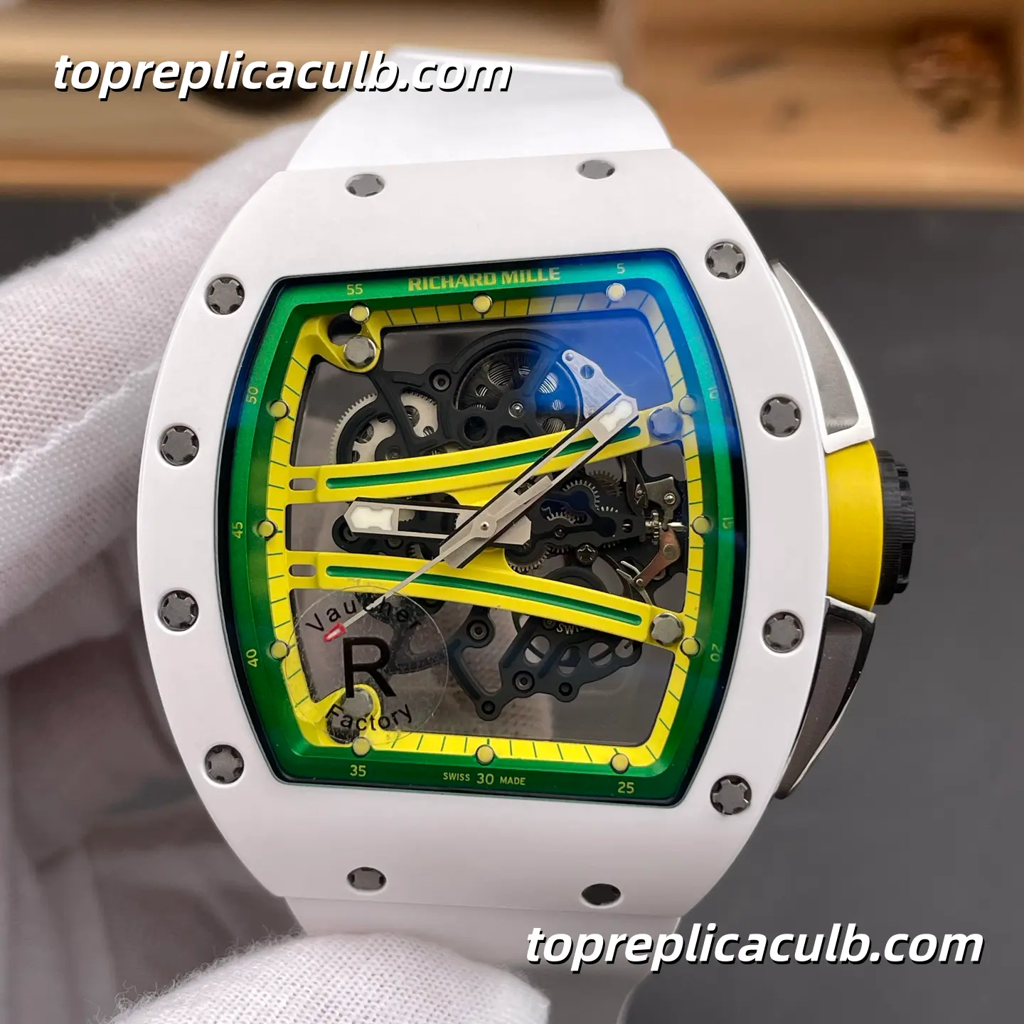 RF Factory Richard Mille RM61-01 White Ceramic Green Racing Dial 51x42MM Vaucher Integrated Skeleton Movement Super Clone Watch - Image 3