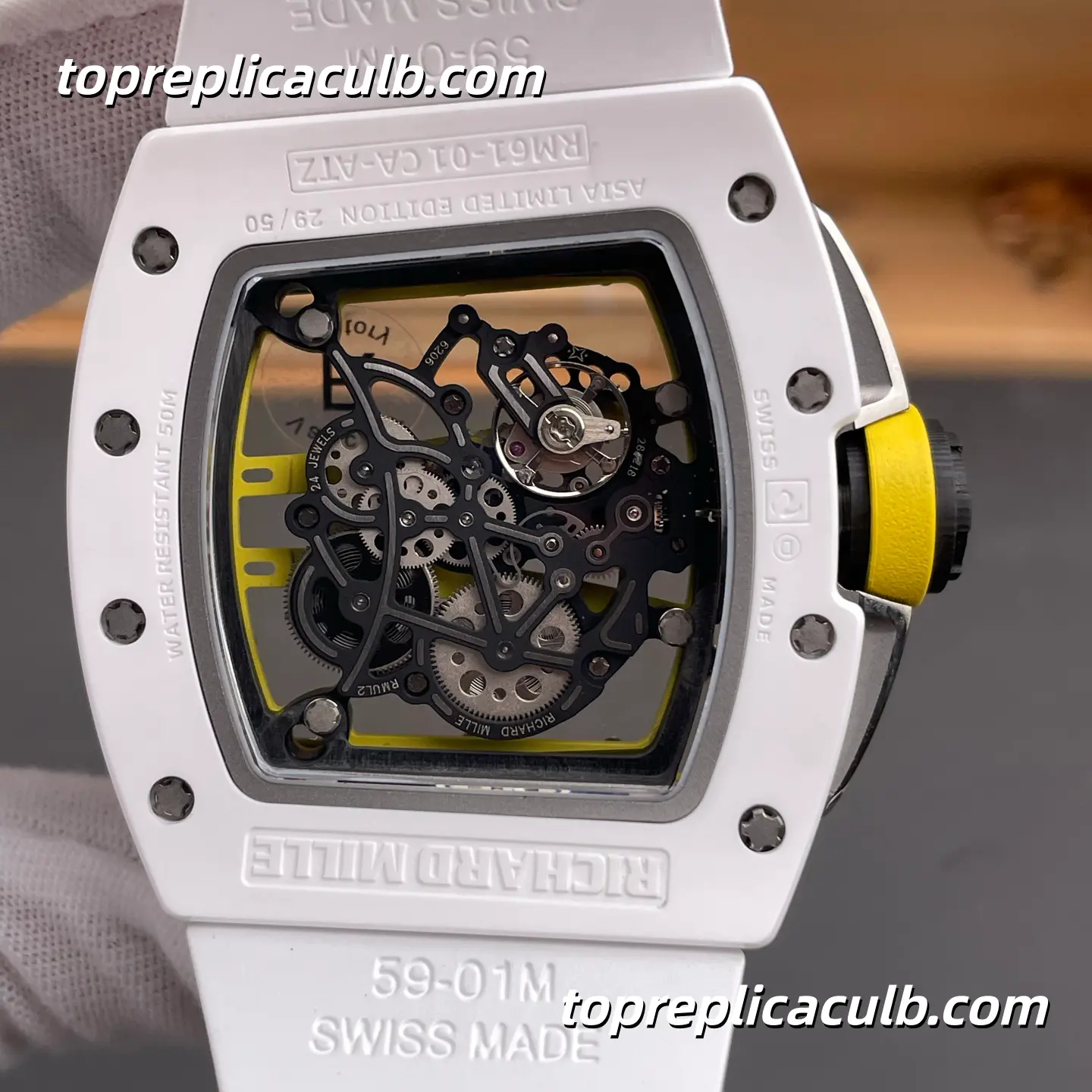 RF Factory Richard Mille RM61-01 White Ceramic Green Racing Dial 51x42MM Vaucher Integrated Skeleton Movement Super Clone Watch - Image 5