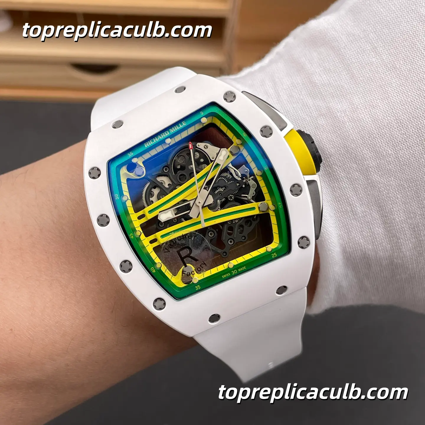 RF Factory Richard Mille RM61-01 White Ceramic Green Racing Dial 51x42MM Vaucher Integrated Skeleton Movement Super Clone Watch - Image 2