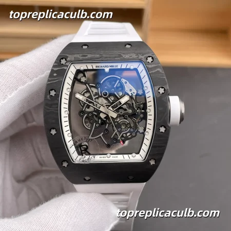 RF Factory Richard Mille RM055 Carbon Fiber Black White Bezel 49.9x42.7MM Vaucher Integrated Skeleton Movement Super Clone Watch