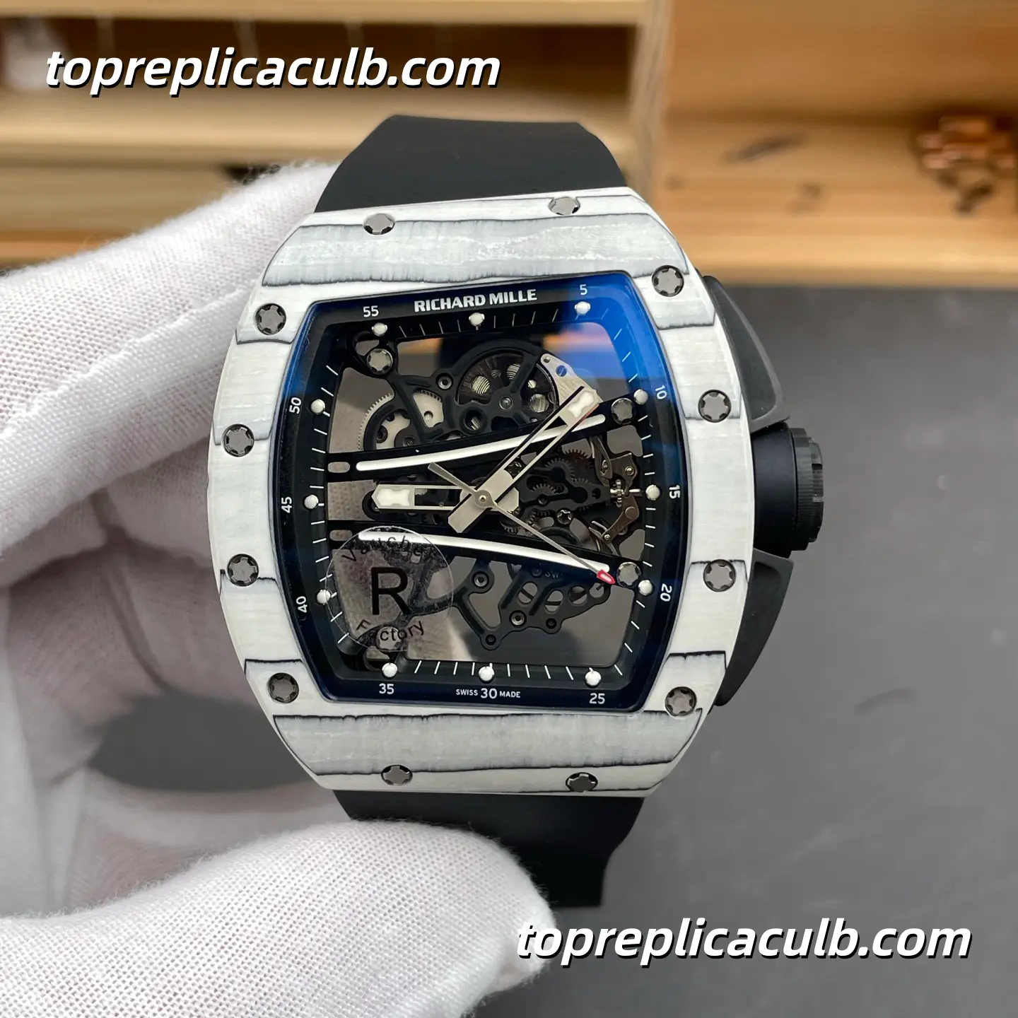 RF Factory Richard Mille RM61-01 White Carbon Fiber Racing Dial 51x42MM Vaucher Integrated Skeleton Movement Super Clone Watch