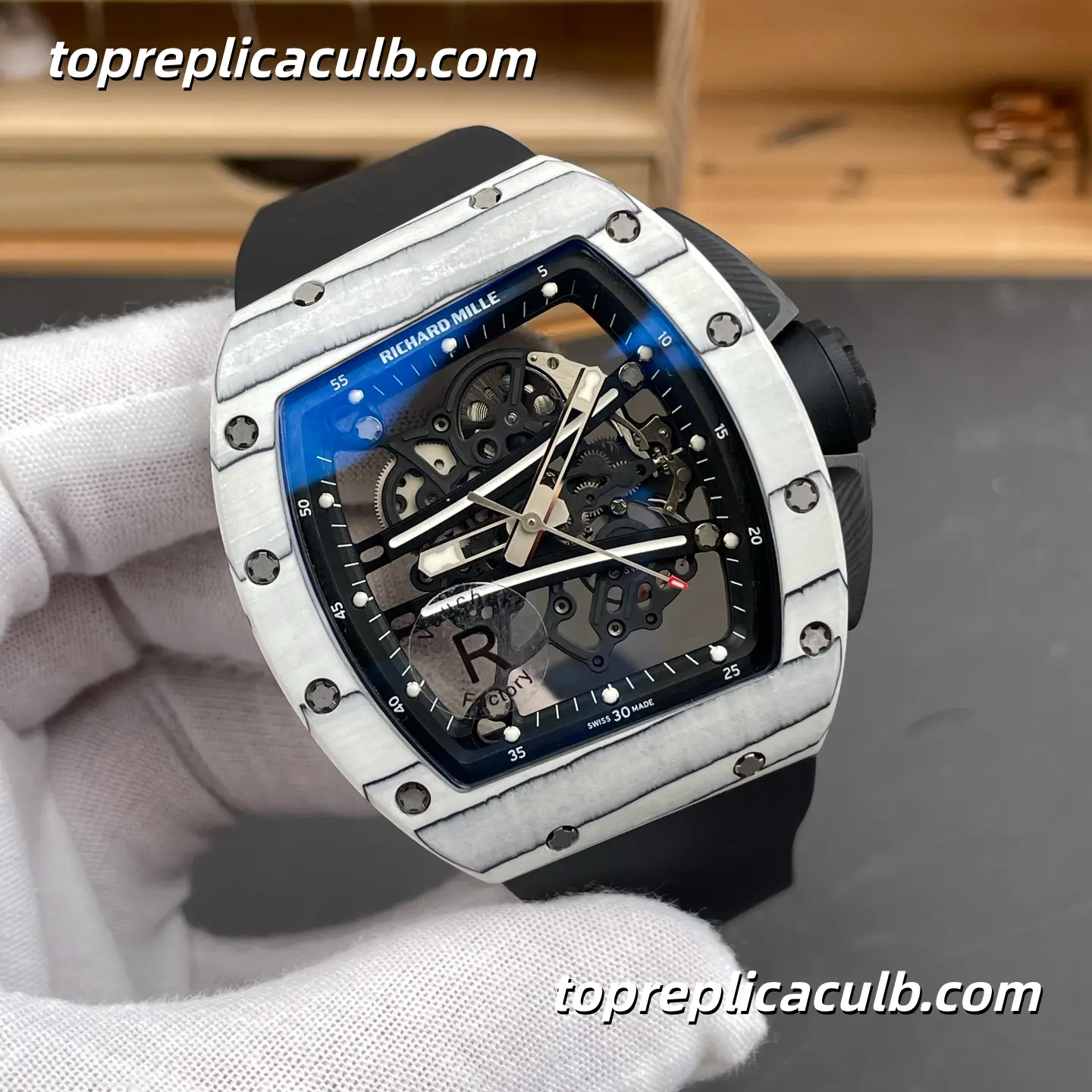 RF Factory Richard Mille RM61-01 White Carbon Fiber Racing Dial 51x42MM Vaucher Integrated Skeleton Movement Super Clone Watch - Image 4