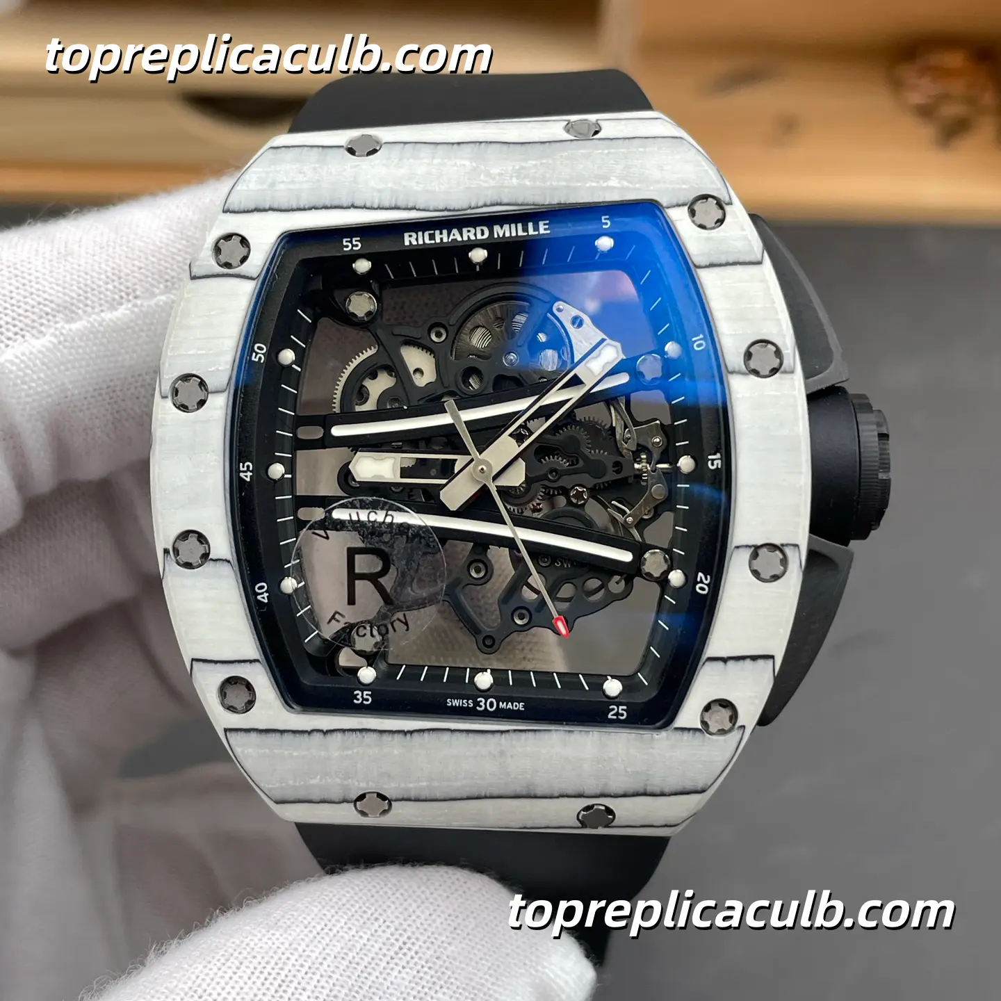 RF Factory Richard Mille RM61-01 White Carbon Fiber Racing Dial 51x42MM Vaucher Integrated Skeleton Movement Super Clone Watch - Image 3
