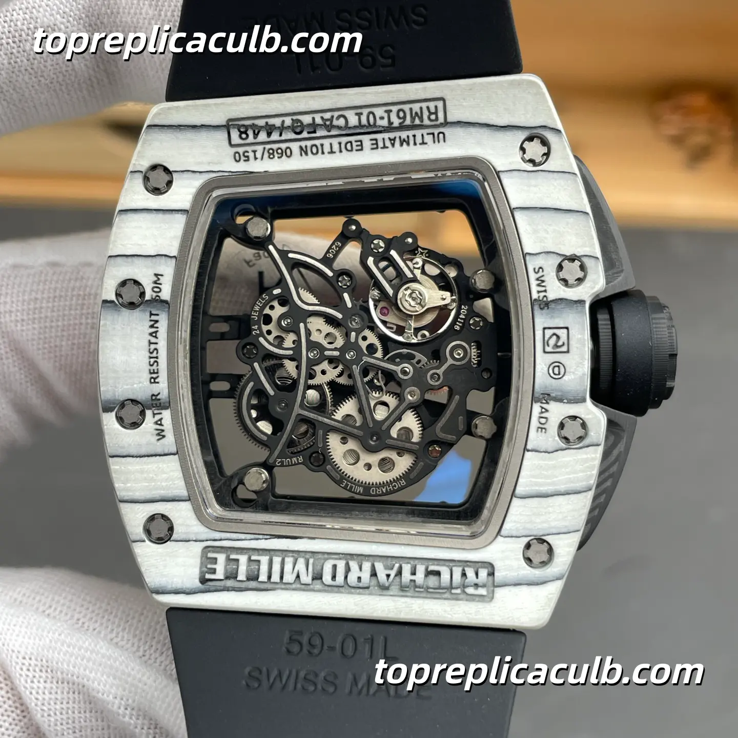 RF Factory Richard Mille RM61-01 White Carbon Fiber Racing Dial 51x42MM Vaucher Integrated Skeleton Movement Super Clone Watch - Image 5