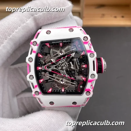 RM Factory Richard Mille RM38-02 Pink Carbon Fiber Tourbillon 43.7x50MM Integrated Movement Super Clone Watch