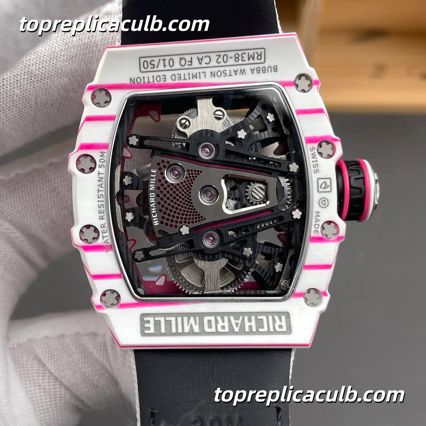 RM Factory Richard Mille RM38-02 Pink Carbon Fiber Tourbillon 43.7x50MM Integrated Movement Super Clone Watch - Image 5