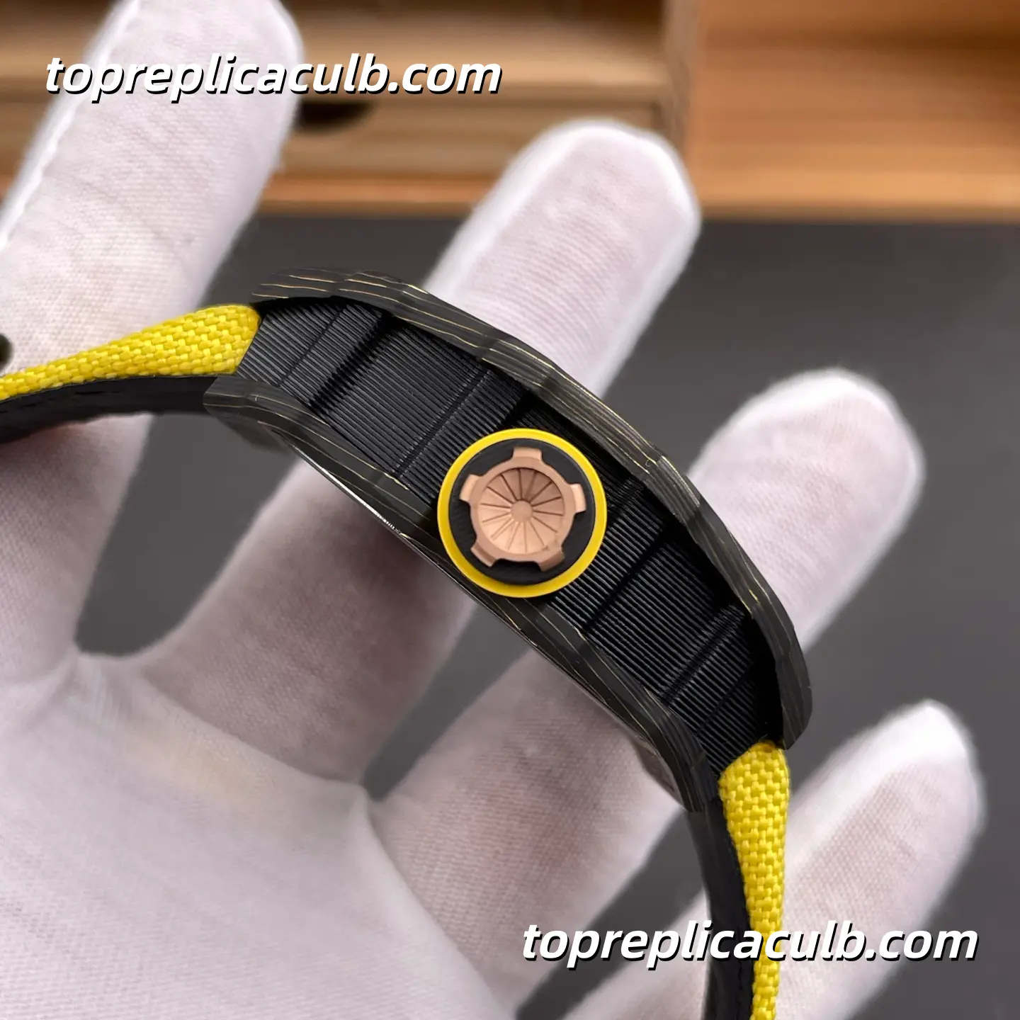RM Factory Richard Mille RM12-01 Tourbillon Carbon Fiber Case Yellow Accent Skeleton Dial 51x42MM Super Clone Watch With Tourbillon Movement - Image 6