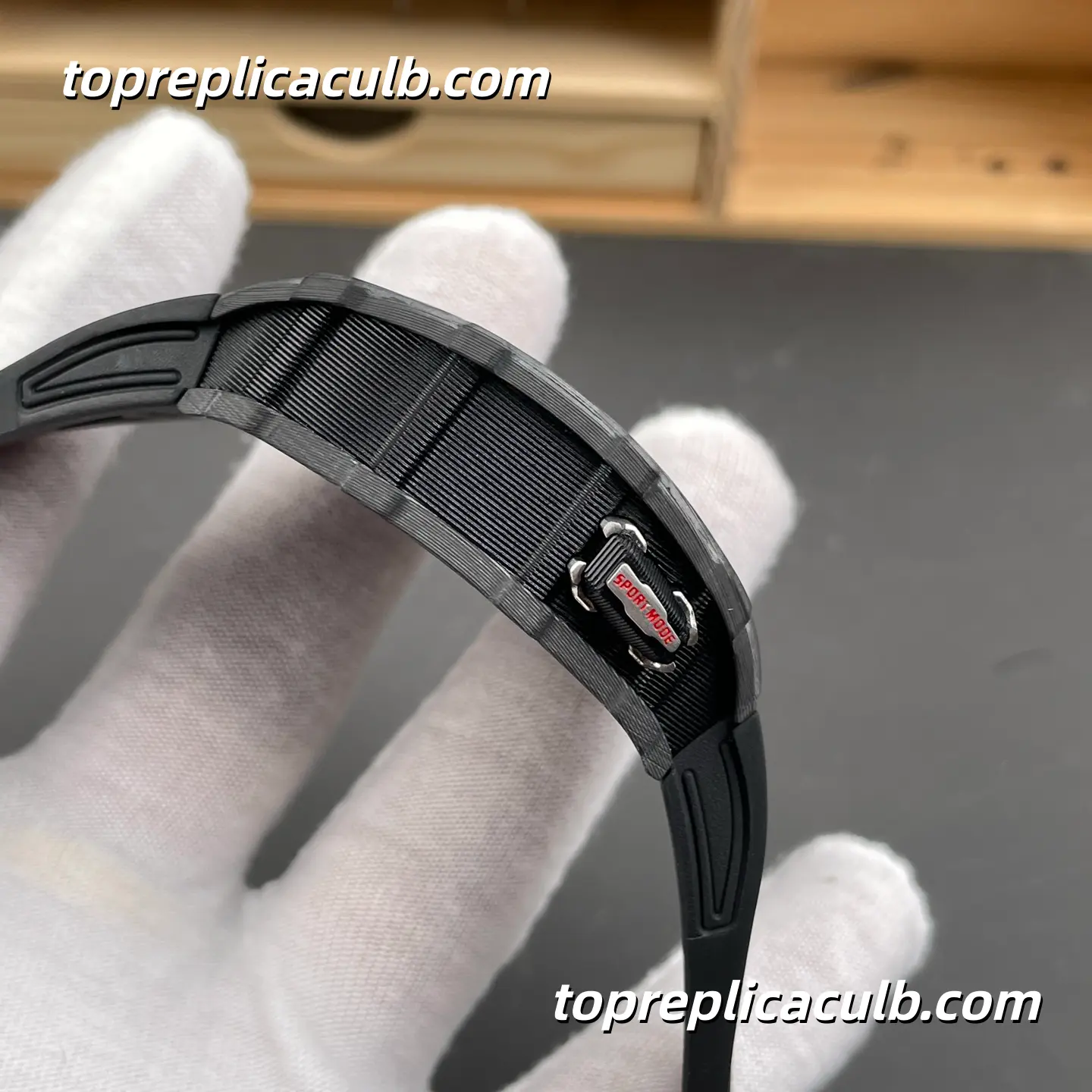 Richard Mille RM 35-03 Rafael Nadal Automatic Winding 50MM Carbon TPT Skeleton Dial Super Clone Watch with Black Rubber Strap and Butterfly Rotor Sport Automatic Movement - Image 6