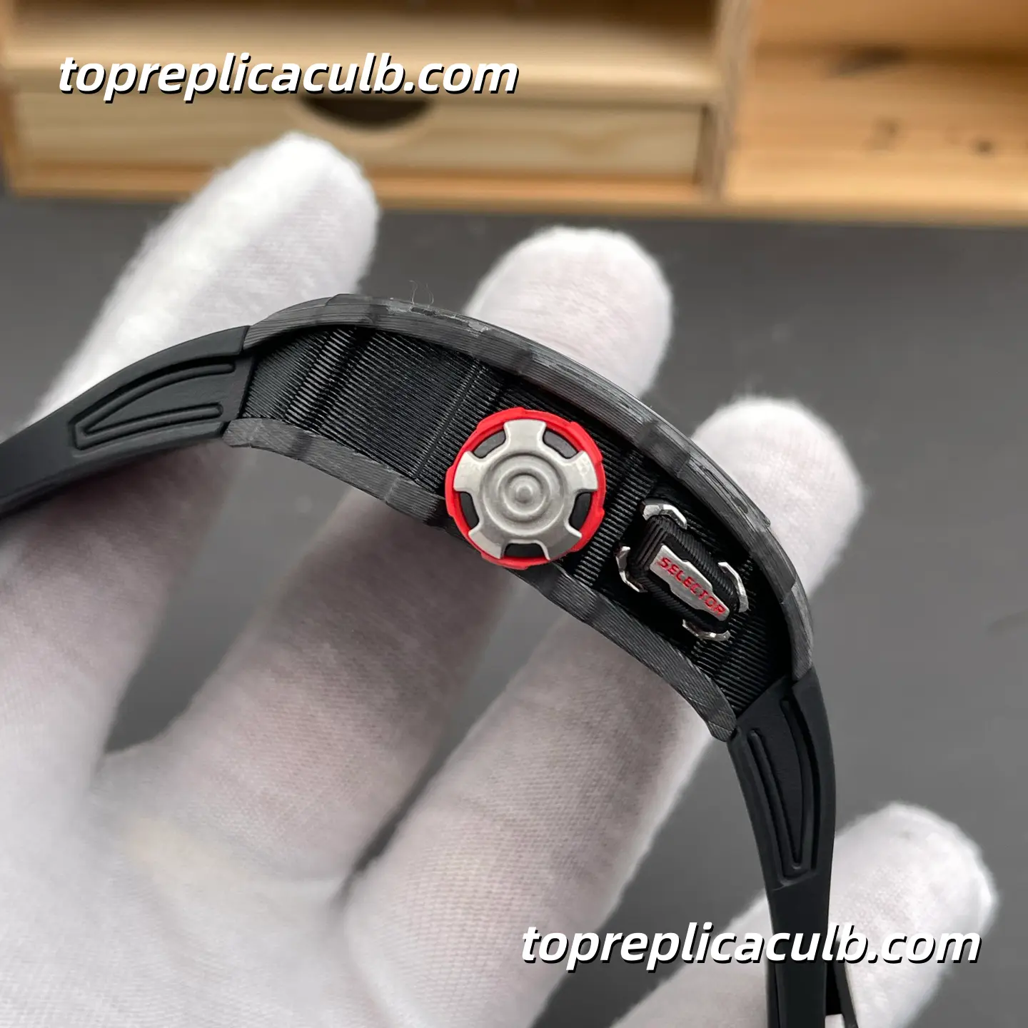 Richard Mille RM 35-03 Rafael Nadal Automatic Winding 50MM Carbon TPT Skeleton Dial Super Clone Watch with Black Rubber Strap and Butterfly Rotor Sport Automatic Movement - Image 5
