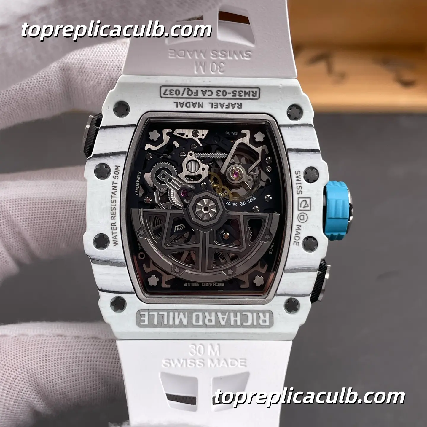 Richard Mille RM35-03 White Carbon Fiber Skeleton Dial 50x43.2mm Super Clone Watch With Integrated RMAL2 Butterfly Rotor Movement - Image 5