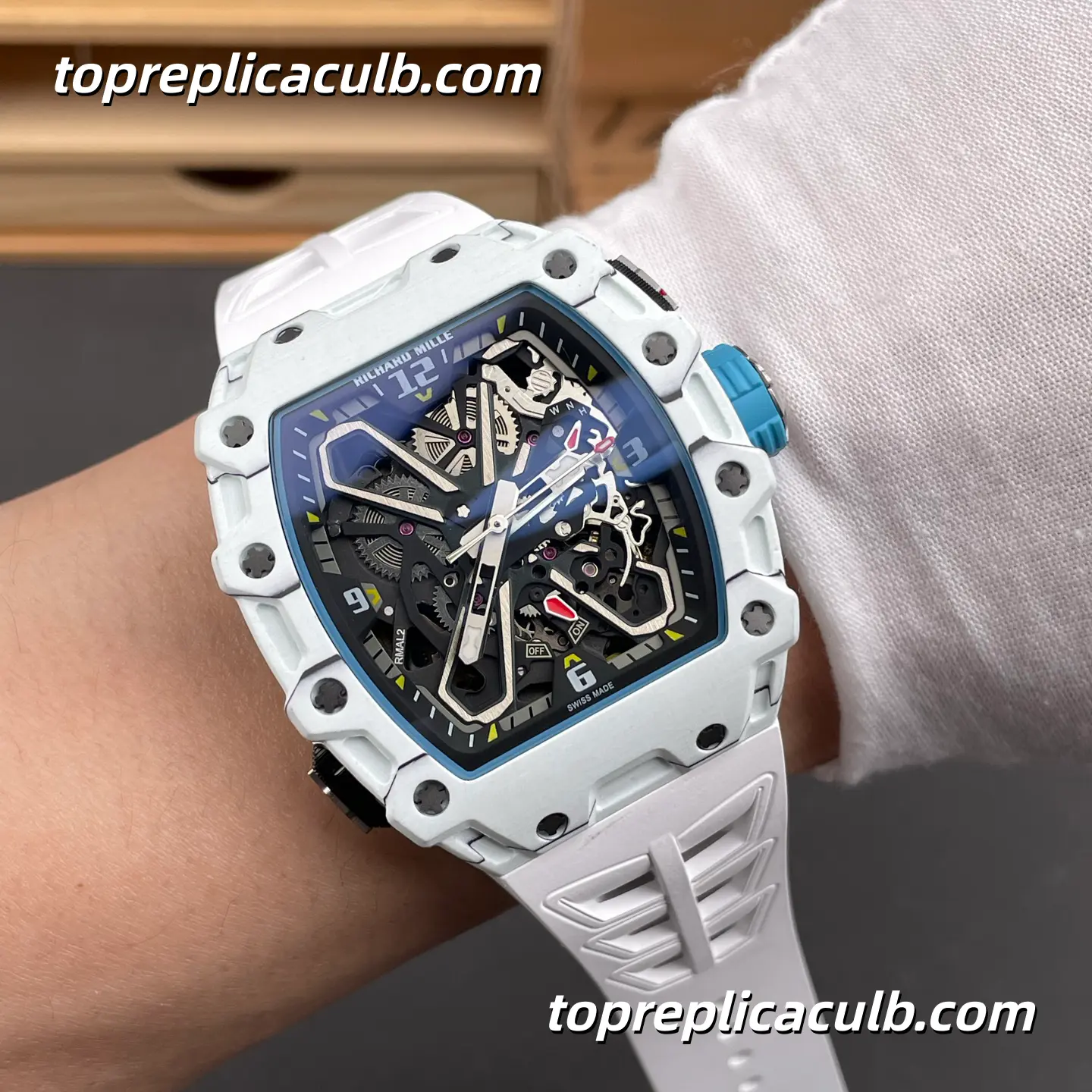 Richard Mille RM35-03 White Carbon Fiber Skeleton Dial 50x43.2mm Super Clone Watch With Integrated RMAL2 Butterfly Rotor Movement - Image 2