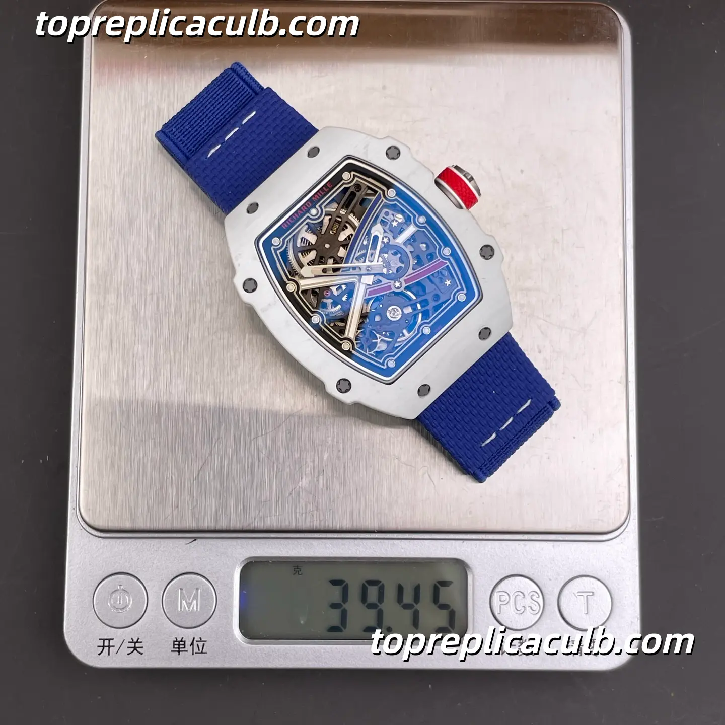 Richard Mille RM67-02 France Edition White Quartz TPT Case Skeleton Dial 47x8.0MM Blue Fabric Strap Super Clone Watch With Functional 7 O’Clock CRMA7 Automatic Movement - Image 5