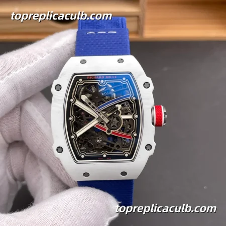 Richard Mille RM67-02 France Edition White Quartz TPT Case Skeleton Dial 47x8.0MM Blue Fabric Strap Super Clone Watch