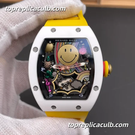 Richard Mille RM88 Smiley Tourbillon White Ceramic Yellow Strap 48x39.7MM Super Clone Watch