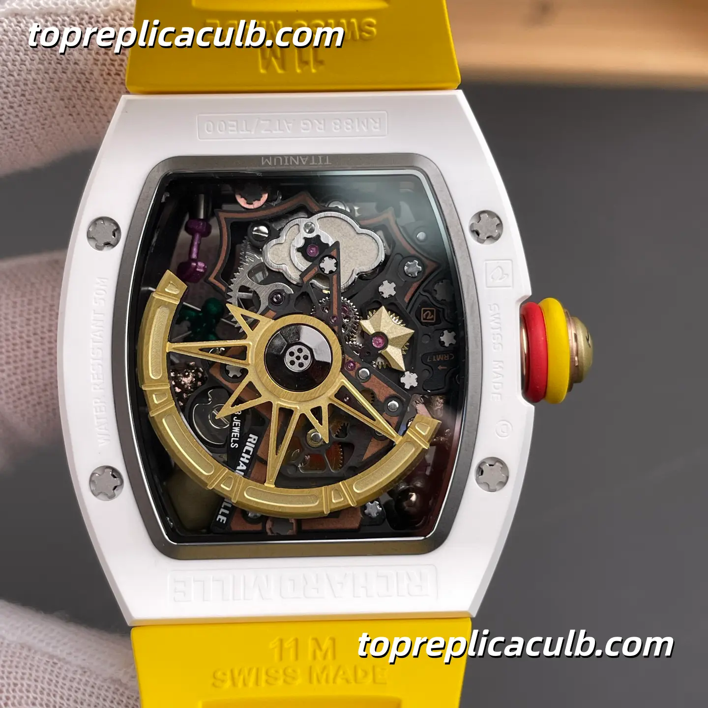 Richard Mille RM88 Smiley Tourbillon White Ceramic Yellow Strap 48x39.7MM Super Clone Watch - Image 5